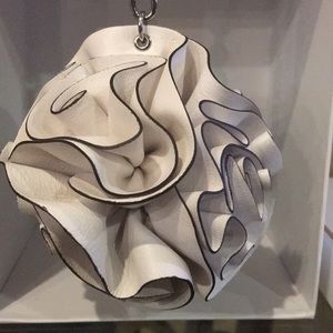 Michael Kors White Flower Ruffle Leather Pom Pom